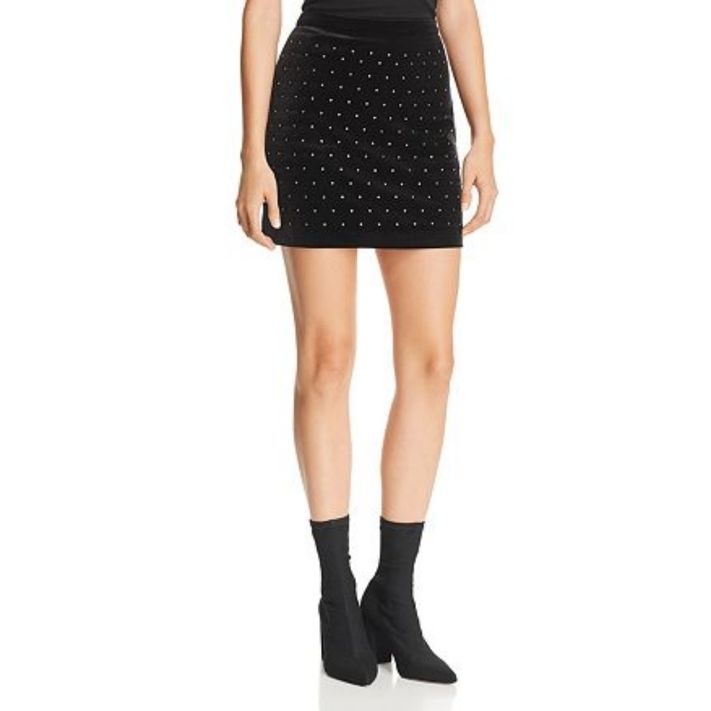 Rebecca Minkof Black Betsy Studded Velvet Skirt